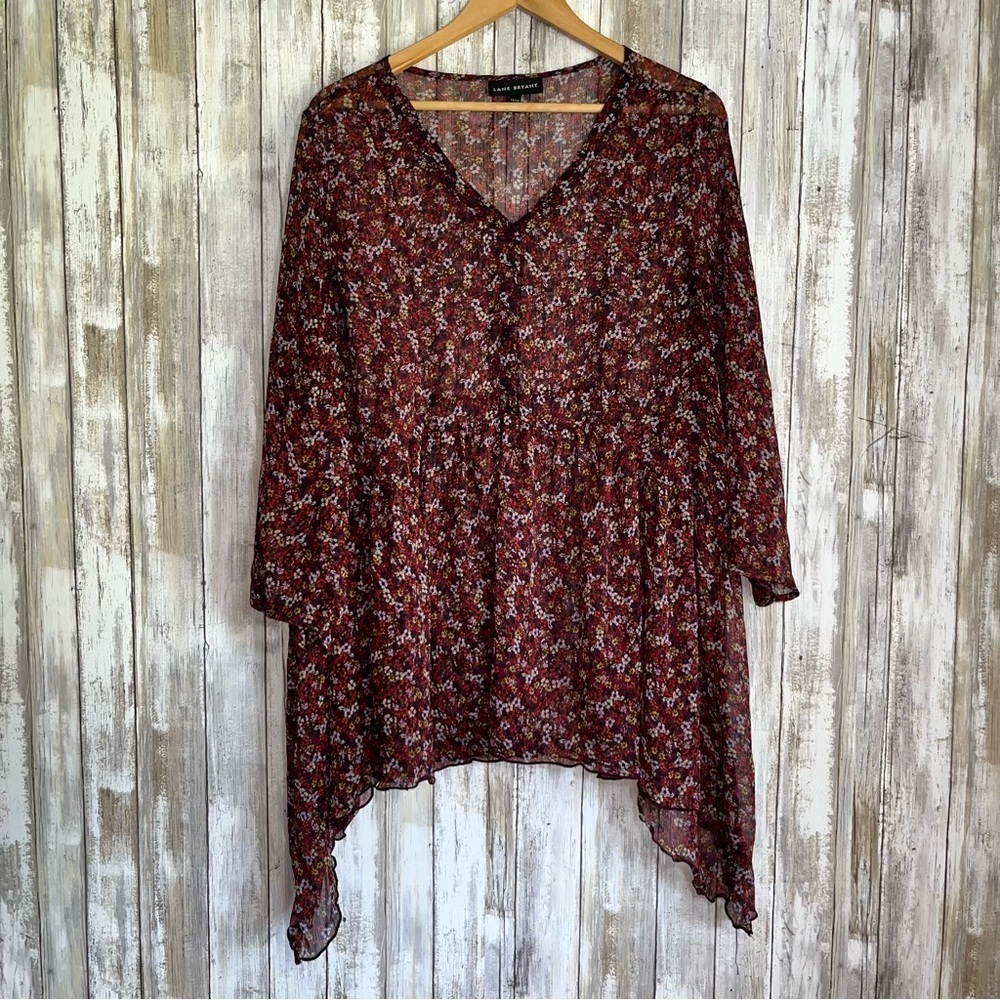 Lane Bryant Floral Chiffon Handkerchief Hem Button Front Boho Blouse 14/16 - Picture 4 of 9